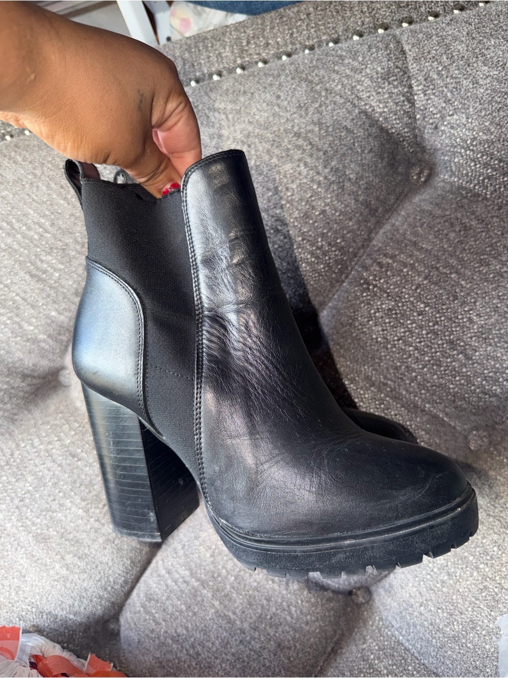 Steve Madden Black Leather Block Heel Chelsea Boot